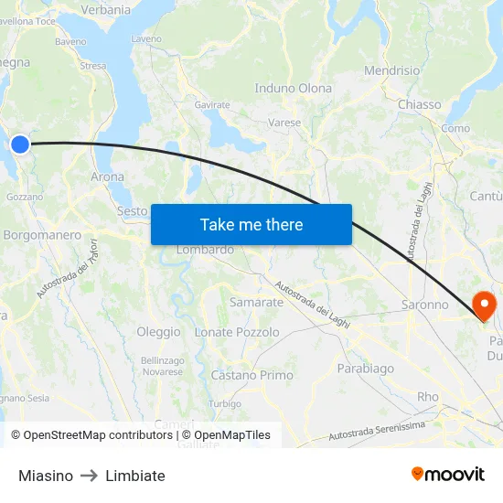 Miasino to Limbiate map