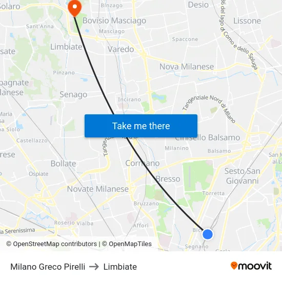 Milano Greco Pirelli to Limbiate map