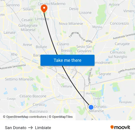 San Donato to Limbiate map
