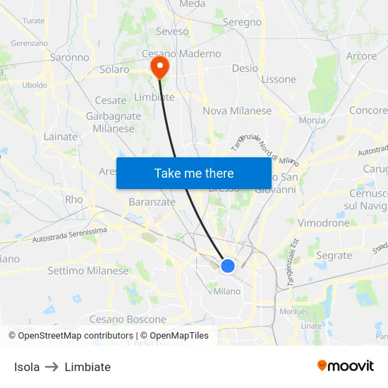 Isola to Limbiate map