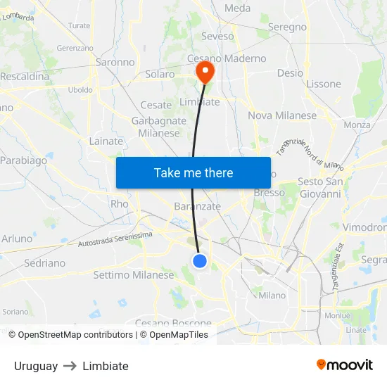 Uruguay to Limbiate map