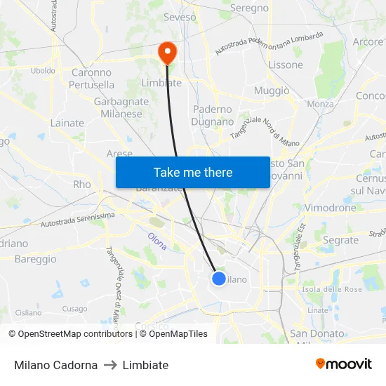 Milan Cadorna to Limbiate map