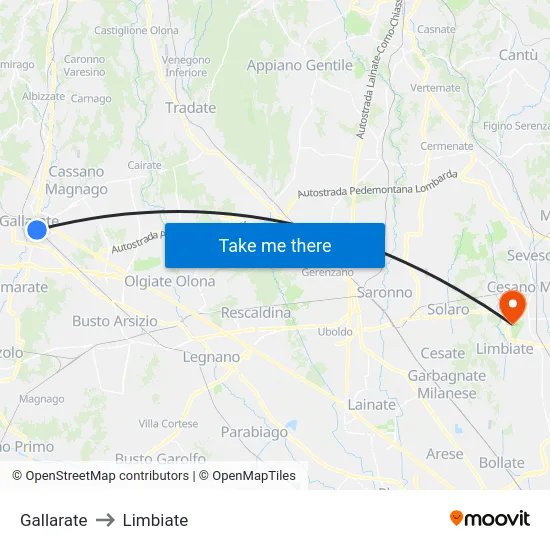 Gallarate to Limbiate map