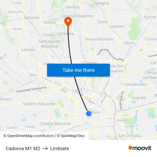 Cadorna M1 M2 to Limbiate map