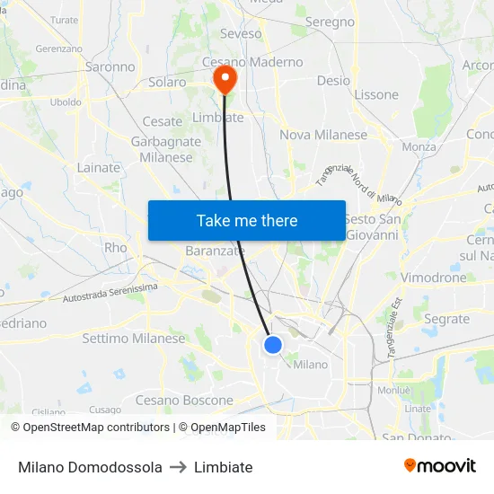 Milano Domodossola to Limbiate map