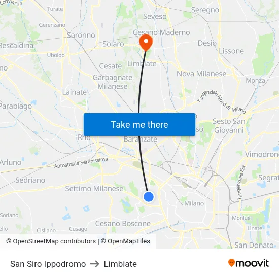 San Siro Ippodromo to Limbiate map