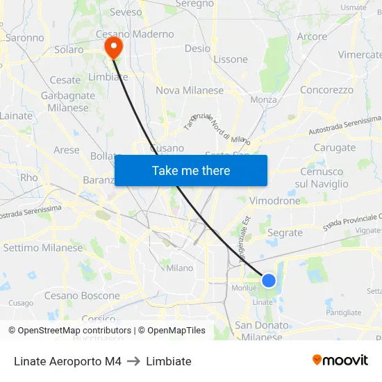 Linate Airport M4 to Limbiate map