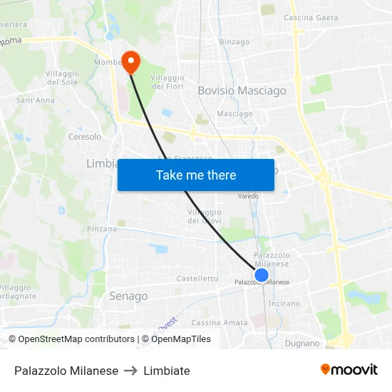 Palazzolo Milanese to Limbiate map