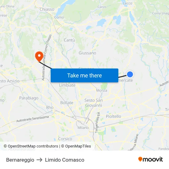 Bernareggio to Limido Comasco map