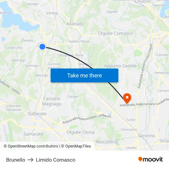 Brunello to Limido Comasco map