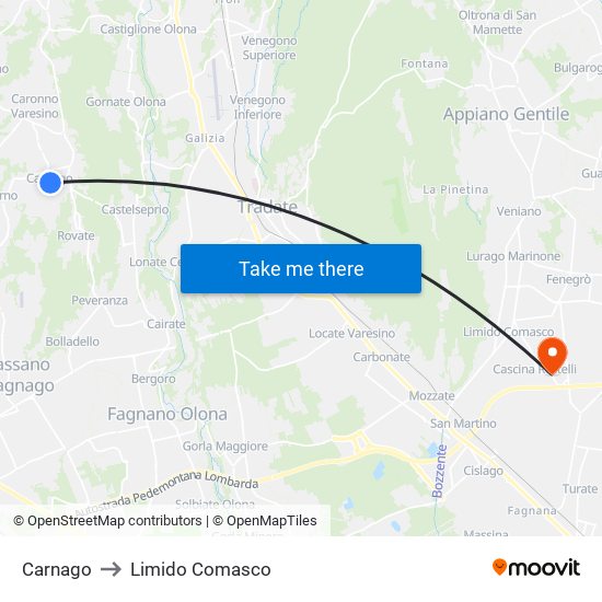 Carnago to Limido Comasco map