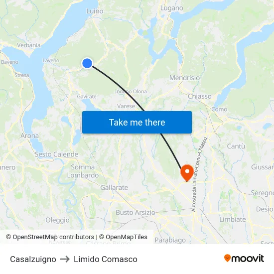Casalzuigno to Limido Comasco map