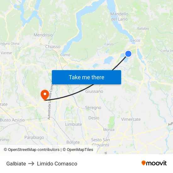 Galbiate to Limido Comasco map
