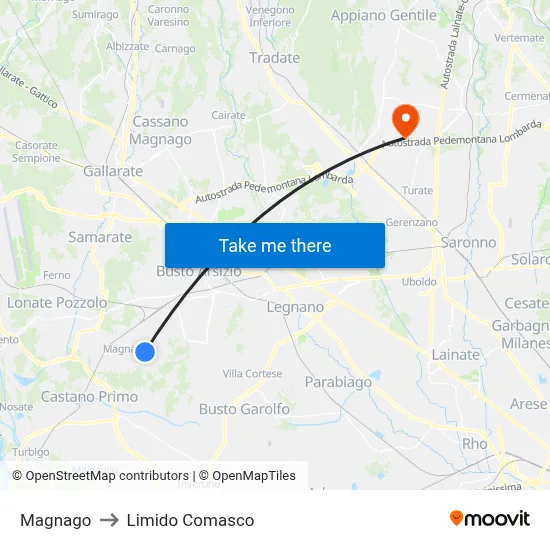 Magnago to Limido Comasco map