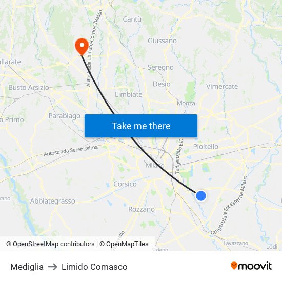 Mediglia to Limido Comasco map