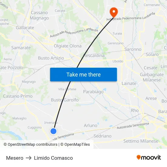 Mesero to Limido Comasco map