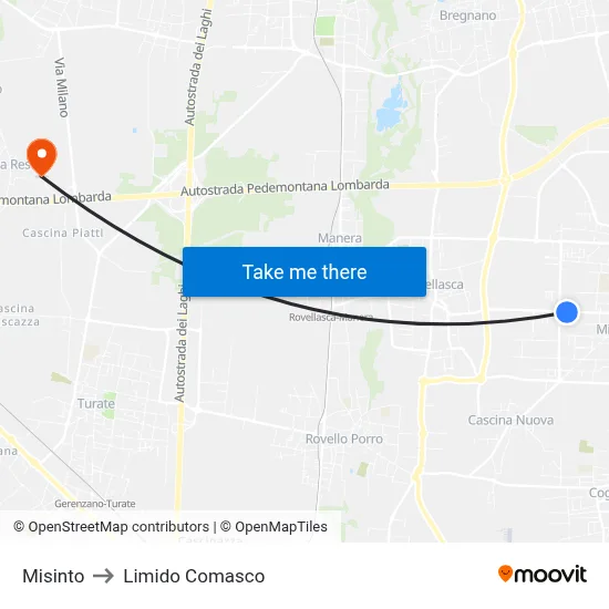Misinto to Limido Comasco map