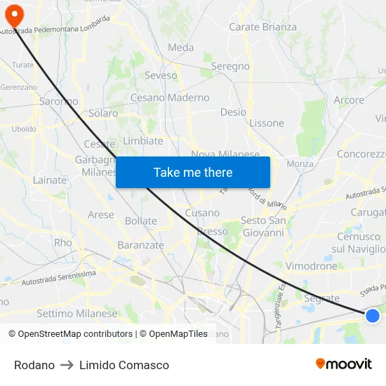 Rodano to Limido Comasco map