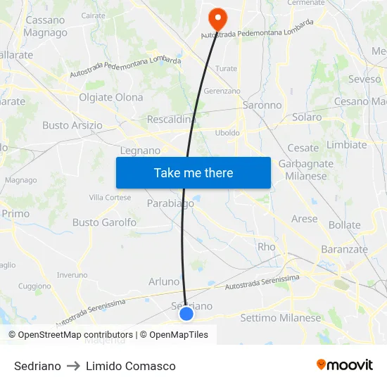 Sedriano to Limido Comasco map