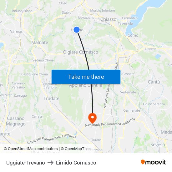 Uggiate-Trevano to Limido Comasco map