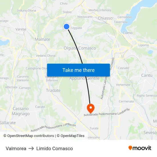Valmorea to Limido Comasco map