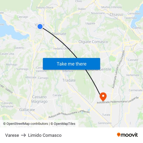 Varese to Limido Comasco map