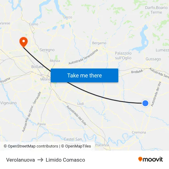 Verolanuova to Limido Comasco map