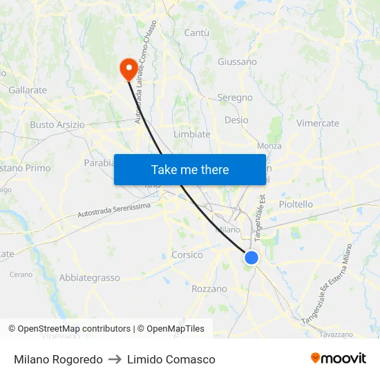 Milano Rogoredo to Limido Comasco map