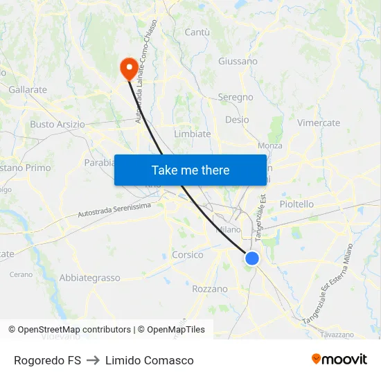 Rogoredo FS to Limido Comasco map