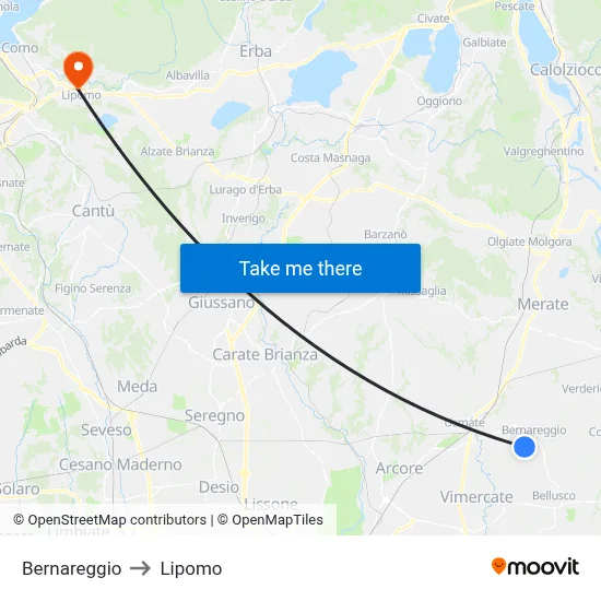 Bernareggio to Lipomo map