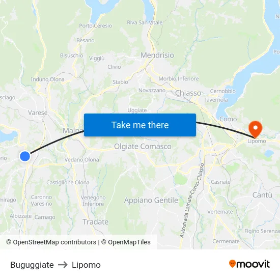 Buguggiate to Lipomo map