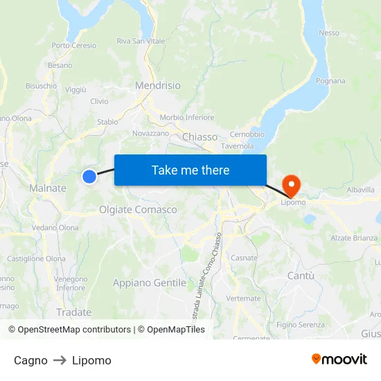 Cagno to Lipomo map