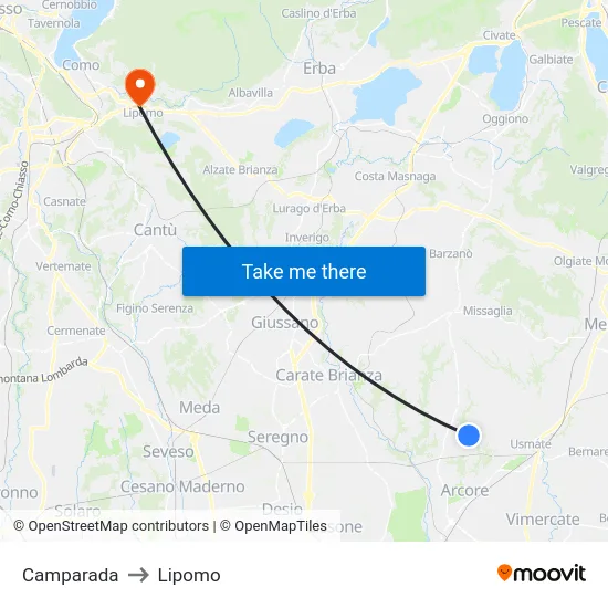 Camparada to Lipomo map