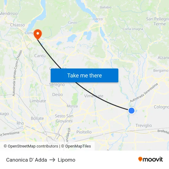Canonica d'Adda to Lipomo map