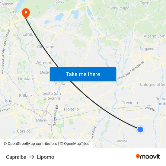 Capralba to Lipomo map