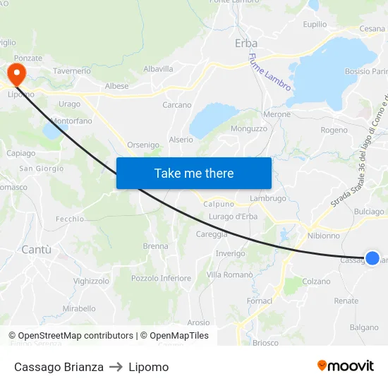 Cassago Brianza to Lipomo map
