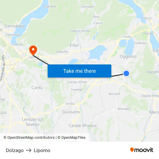 Dolzago to Lipomo map