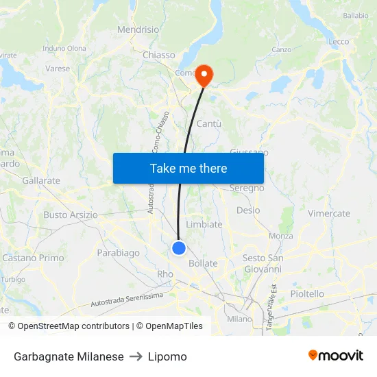 Garbagnate Milanese to Lipomo map