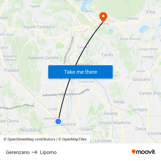 Gerenzano to Lipomo map