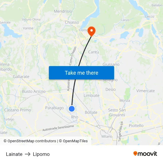 Lainate to Lipomo map