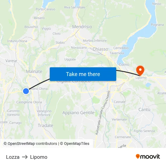 Lozza to Lipomo map