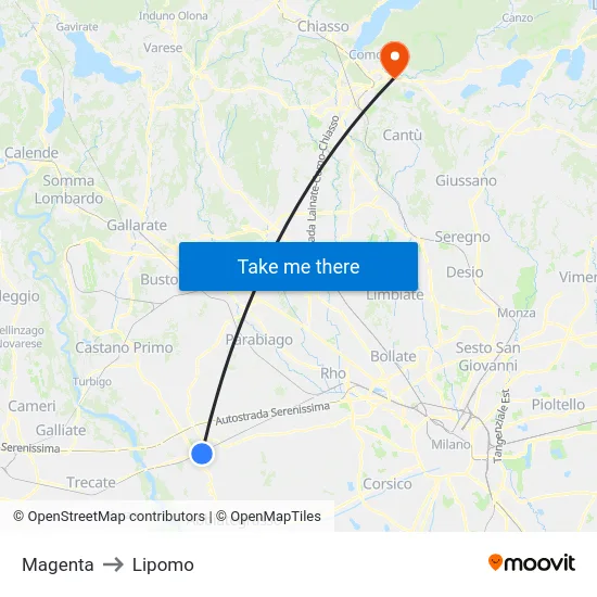 Magenta to Lipomo map