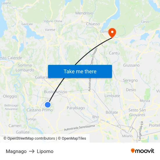 Magnago to Lipomo map