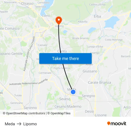 Meda to Lipomo map