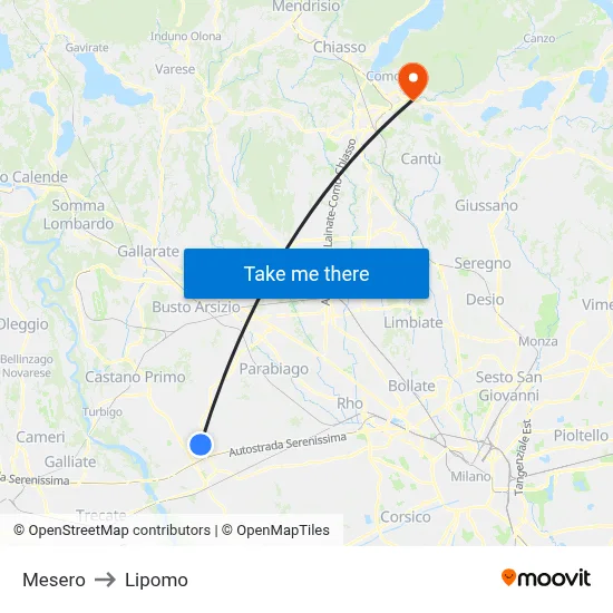 Mesero to Lipomo map