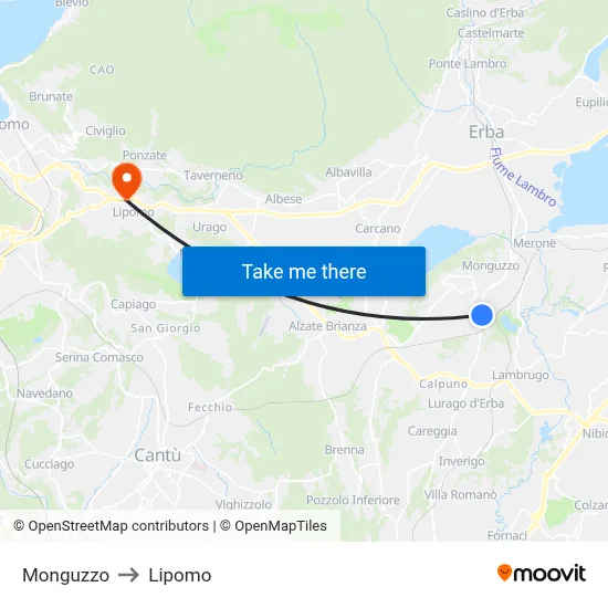 Monguzzo to Lipomo map