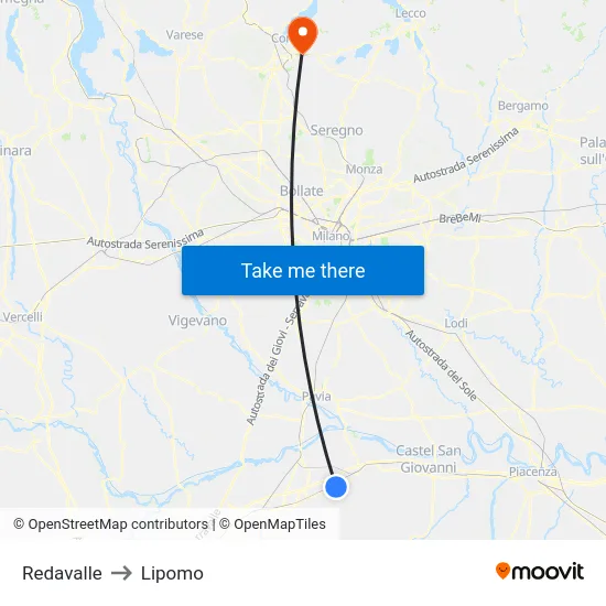 Redavalle to Lipomo map