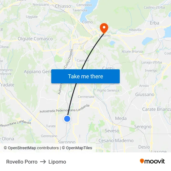 Rovello Porro to Lipomo map