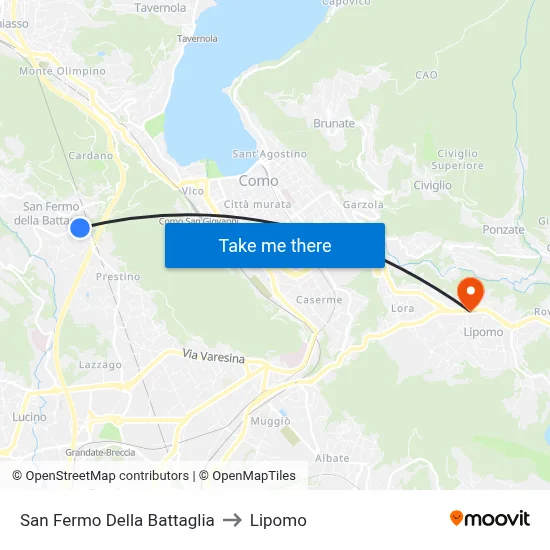 San Fermo Della Battaglia to Lipomo map