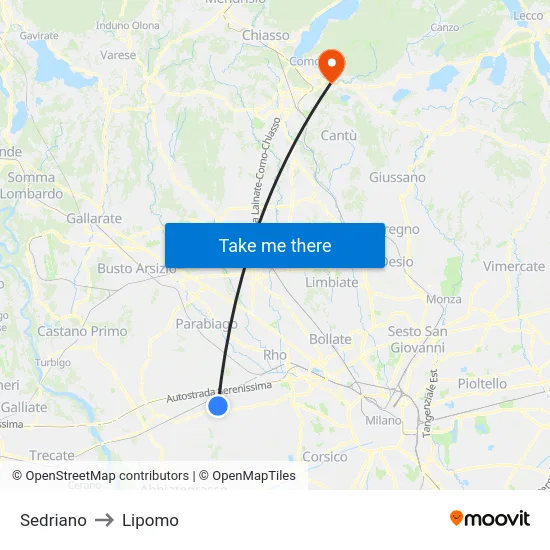 Sedriano to Lipomo map